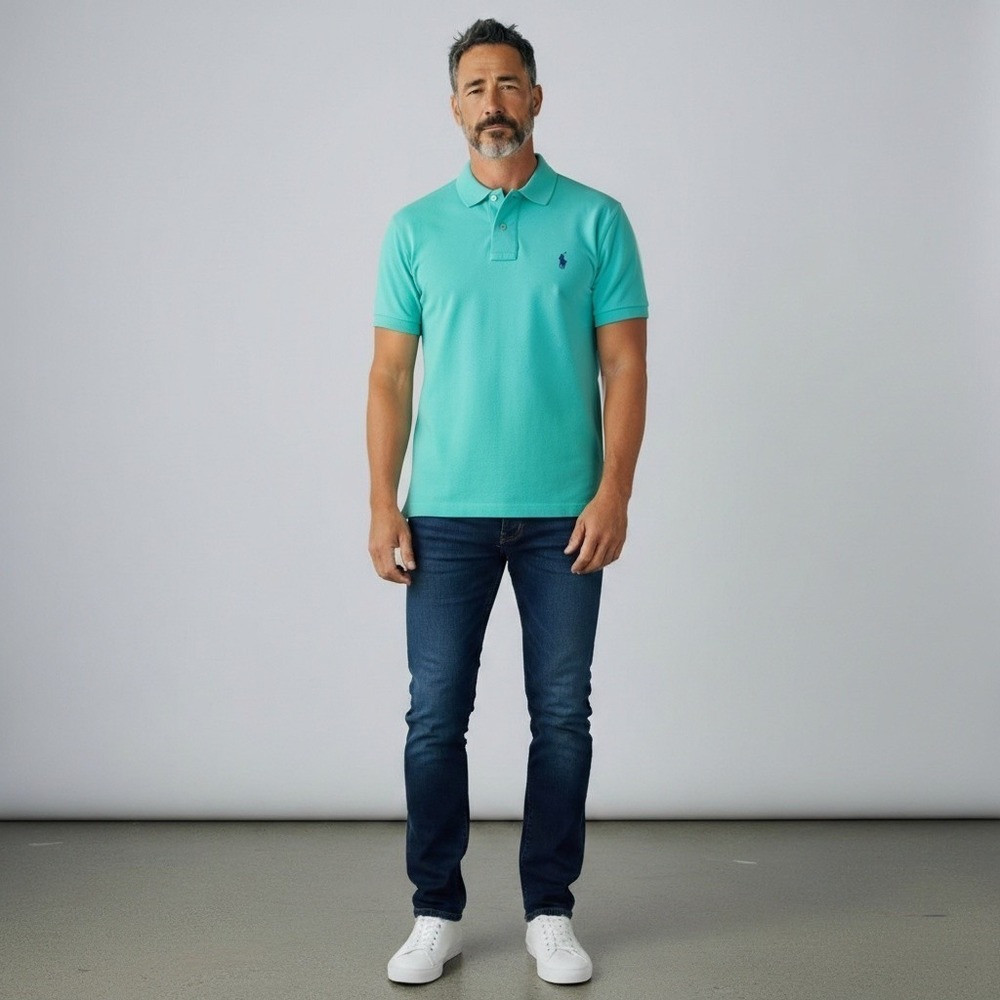 Polo Ralph Lauren Men Classic Fit Mesh Polo Shirt Mint Green Blue Pony preppy L